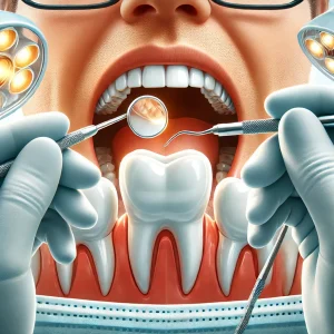 DALL·E 2024-12-07 20.14.41 - A detailed illustration of a dentist treating a tooth cavity in a patient's mouth. The dentist is using professional dental tools, with a focus on the Hastaların Etkili Cerrahi Tedavisi